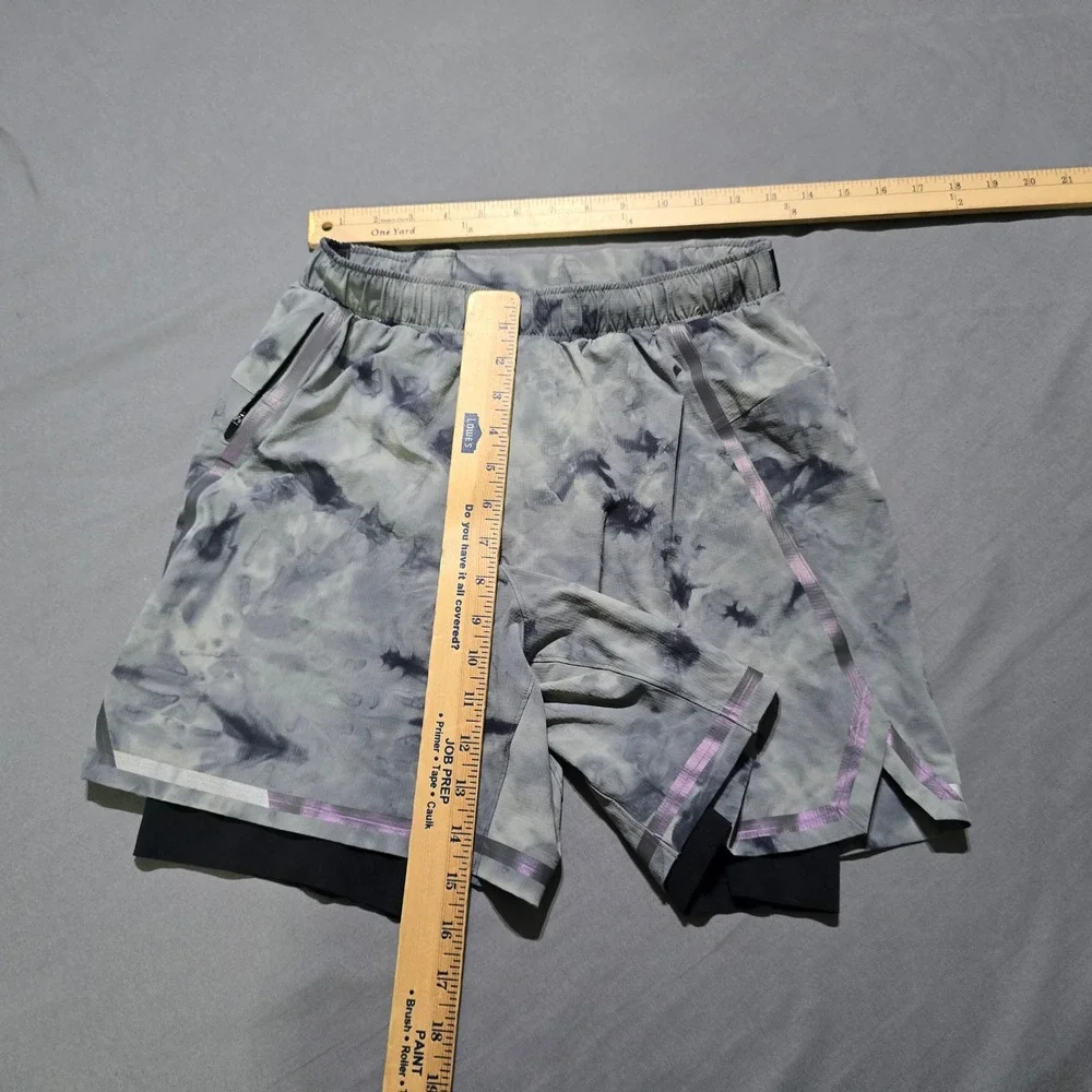 Lululemon Surge Shorts Mens Small Grey Tie Dye 2-in-1 Lined Athletic Running